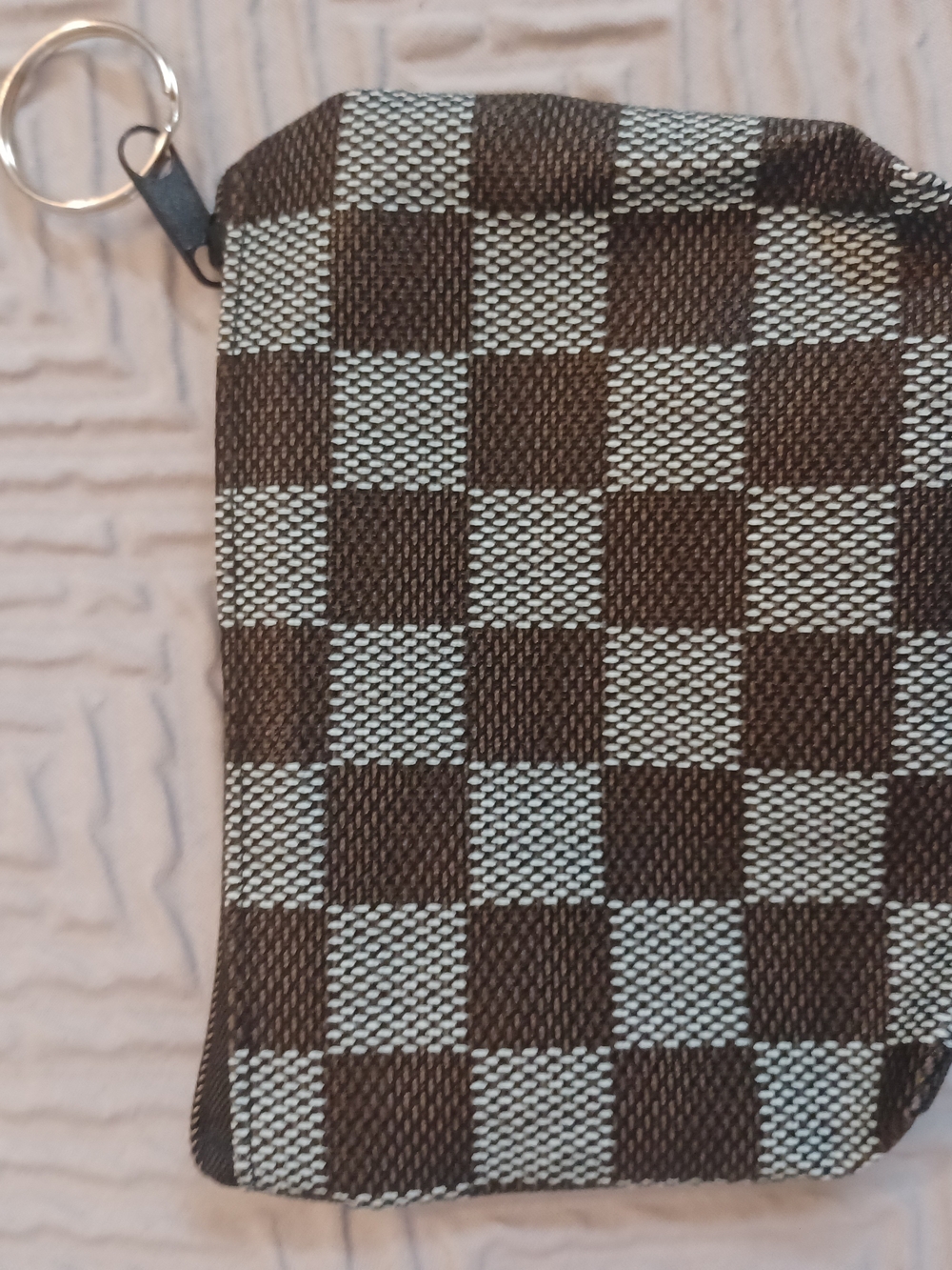 Checkered Coin Pouch Wallet - Black & Cream